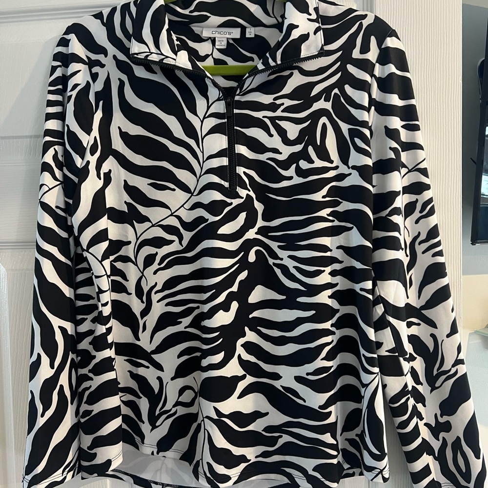 Chico's Black and White Relaxed Polo Hoodie